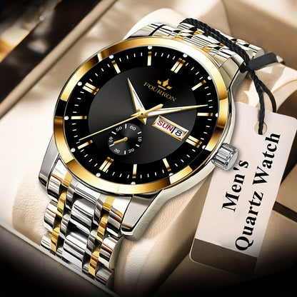 1 New Brand Men'S Luxury Automatic Quartz Watch with Stainless Steel Strap, Blue Dial, Date Display, and Luminous Hands - Waterproof, Stylish for Casual Attire, Perfect Gift for Holidays and Birthdays, Casual Wear Watch | Ele
