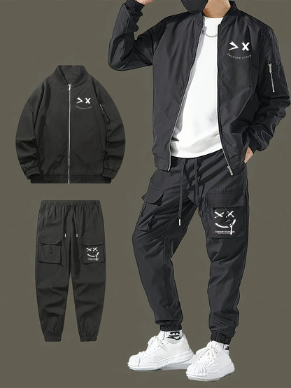 Men's Casual Minimalist Jacket with Cargo Pants Set