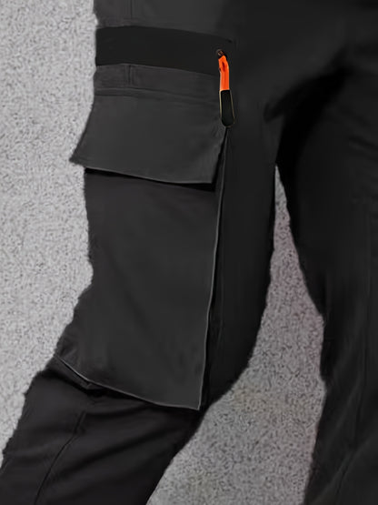 1pc Men'S Fashion Casual Cargo Pants, Solid Color Polyester Non-Stretch Fabric, All-Season Regular Fit with Multiple Pockets, Woven Straight-Leg Trousers for Sports and Leisure