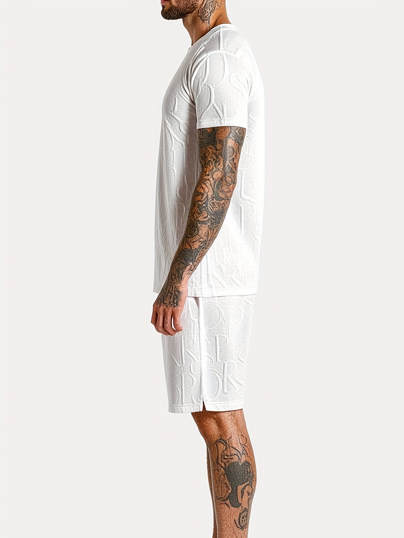European and American Style Men's Fashion Set with Letter Pattern Round Neck Short Sleeve T-shirt + Shorts