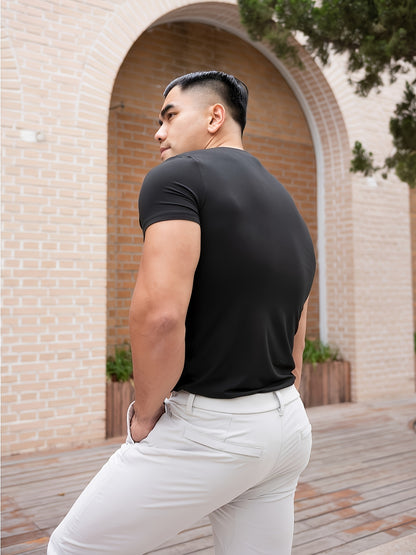 Men's Quick-Dry Gym T-Shirt - Muscle Crew Neck Workout Shirt, Stretch Athletic Tee for Weightlifting, Running, Training - Non-See-Through Muscle Builder Top (Hand Wash/Dry Clean) - Ideal for Gym & Casual Outfits, Gym Shirt, A