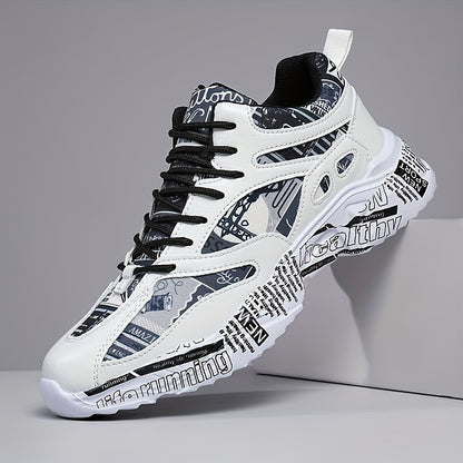 Men'S & Women'S Graffiti Couple Sneakers, All-Season Lightweight Cushioned Running Shoes, Stability Pronation, Cartoon Pattern, MD Sole, EVA Insole, Polyurethane Upper, Fabric Lining