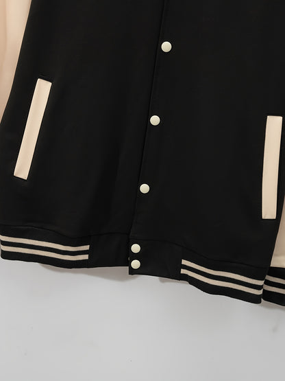 Men's Casual Baseball Jacket & Pants Set - Color Block, Polyester, Button-Up with Belt Detail for Spring/Fall
