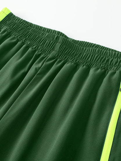 Men's Two-Tone Spliced Jacket and Pants Set in Fluorescent Green with 'Sports' Letter Print, Eye-Catching Fashion Design, Comfortable Soft Fabric, Essential Outfit for Home or Outdoor Wear TZ8030