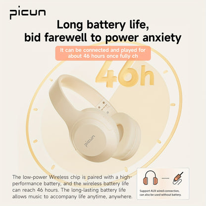 Picun B-01S Wireless Headphones, HD Stereo Sound Over Ear Headphones with Built-in Microphones, Deep Bass 46 Hours Playtime, Headset HiFi Stereo Foldable Lightweight Headset, TF/For Cellphone/PC/Home.