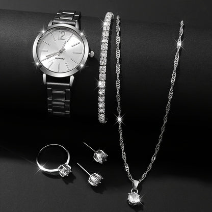6pcs New Stylish And Simple Women'S Quartz Watch Set with Sparkling Rhinestone Accessories, Perfect for Weddings, Christmas, Thanksgiving, Valentine'S Day, Ramadan, Gifts for Girlfriends And Family, And The Best Choice for Bi