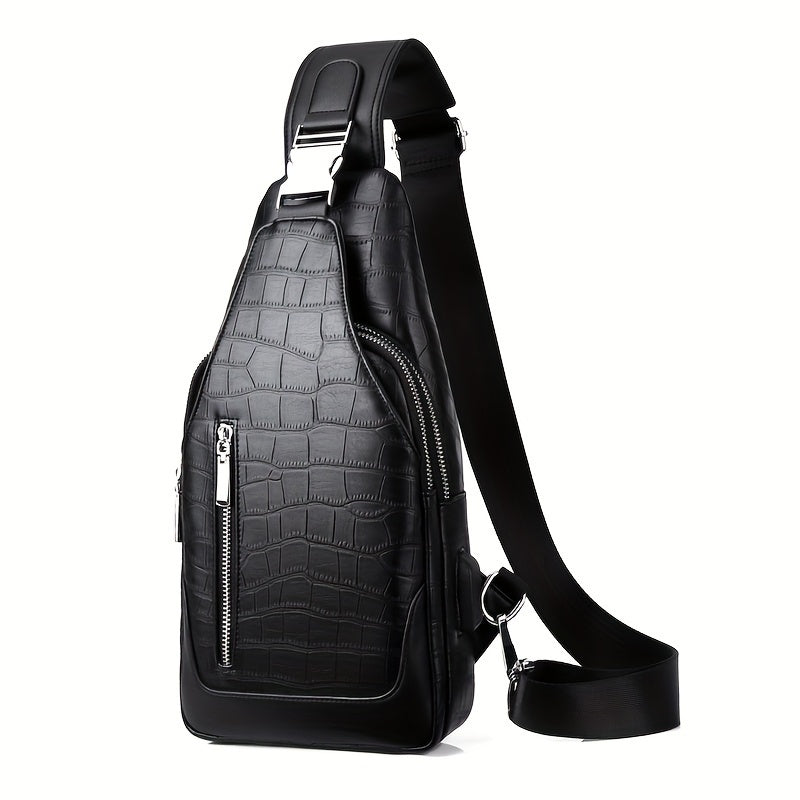 HUABUPS Men'S Black Crossbody Bag with USB Charging Port, Adjustable Strap & Multiple Compartments - Durable Business Travel Sling Bag for Daily Commute, Work, and Travel, Travel Backpack, Work Essentials Carrier, Textured Fi