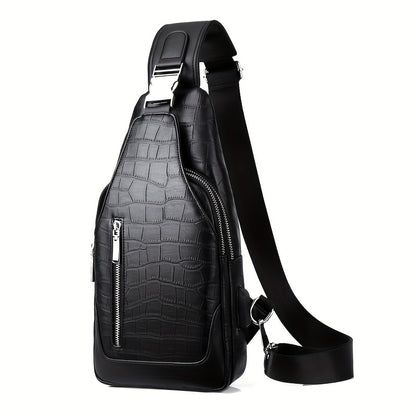 HUABUPS Men'S Black Crossbody Bag with USB Charging Port, Adjustable Strap & Multiple Compartments - Durable Business Travel Sling Bag for Daily Commute, Work, and Travel, Travel Backpack, Work Essentials Carrier, Textured Fi