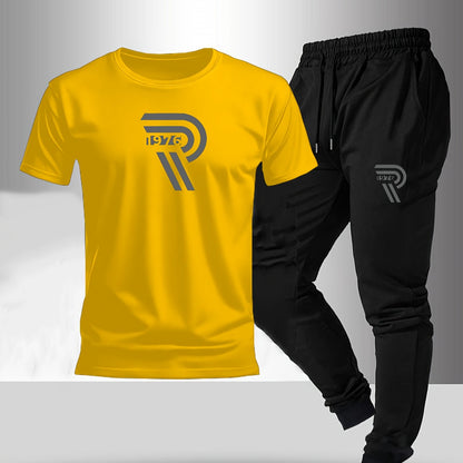 2pcs Set, Men'S Casual Loungewear, Gift, Fashion Print, Round Neck T-Shirt with Drawstring Pants, Outfit