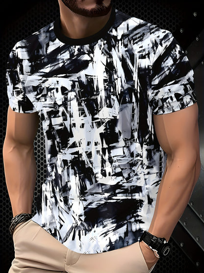 Men'S Casual Short Sleeve T-shirt, Polyester 100% 3D Print Crew Neck Tee with Slight Stretch, Regular Fit, 110g/m² Knit Fabric