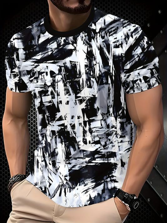 Men'S Casual Short Sleeve T-shirt, Polyester 100% 3D Print Crew Neck Tee with Slight Stretch, Regular Fit, 110g/m² Knit Fabric