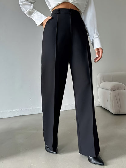 Ladies Elegant Solid Color Straight Leg Polyester Pants 99110643 with Pocket for Adult