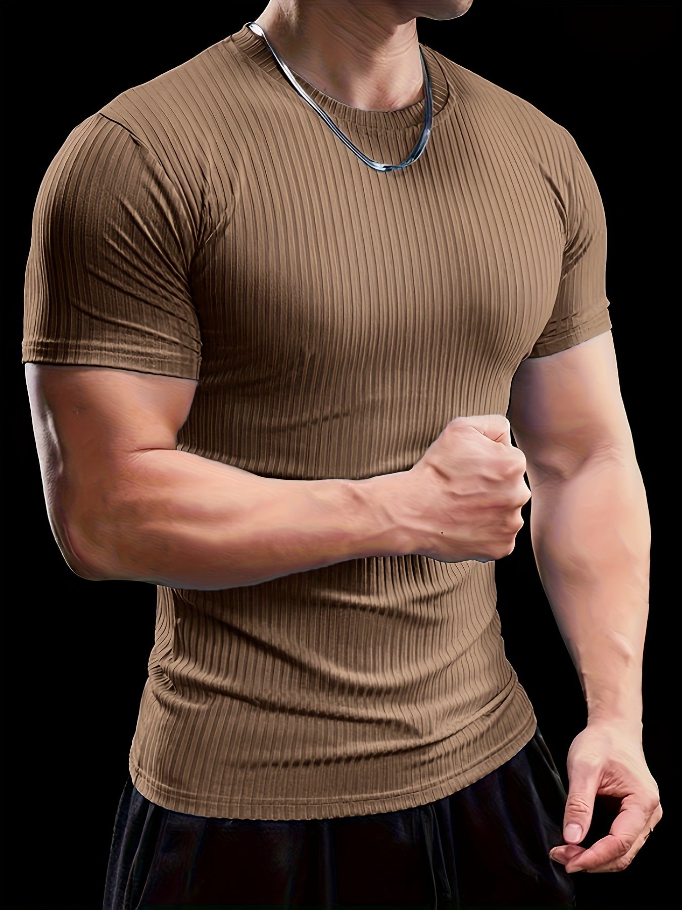 Men's Stretch Fit Short Sleeve T-Shirt - Breathable, Comfortable Polyester Blend, Solid Blue, Crew Neck, Casual & Sporty Style for Spring/Summer