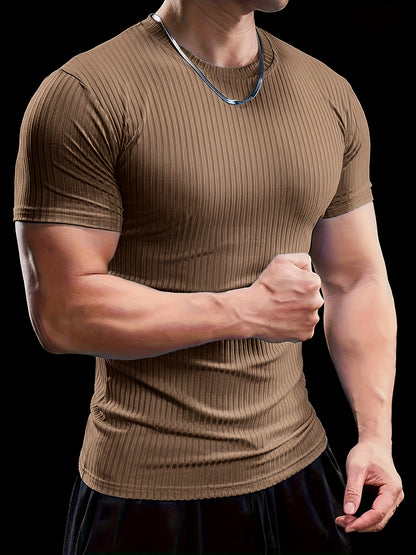 Men's Stretch Fit Short Sleeve T-Shirt - Breathable, Comfortable Polyester Blend, Solid Blue, Crew Neck, Casual & Sporty Style for Spring/Summer