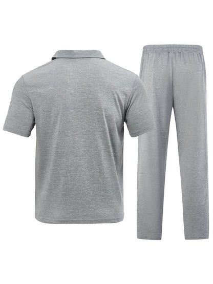New Spring Fashion Casual Polo Shirt Zipper Men'S Casual Sports Long Pants Short Sleeve Two-Piece Set