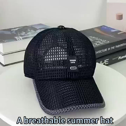2pcs Unisex Quick-Dry Mesh Baseball Caps - Breathable, Adjustable Summer Sun Hats with Large Brims for Outdoor Activities, Black & Gray Textured Design