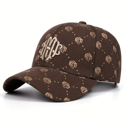 Men's Athletic Baseball Cap - Breathable Polyester, Adjustable Fit, "ATH" Logo, Beige & White with Golden Pumpkin Pattern, Dark Brown & Golden, Perfect for Outdoor Sports and Golf, Casual Wear Hat | Sporty Baseball Cap | Adju