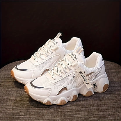 Women's Breathable Mesh Sneakers - Casual Lace-Up, Low Top Sneakers with Faux Cover & PU Sole for Summer