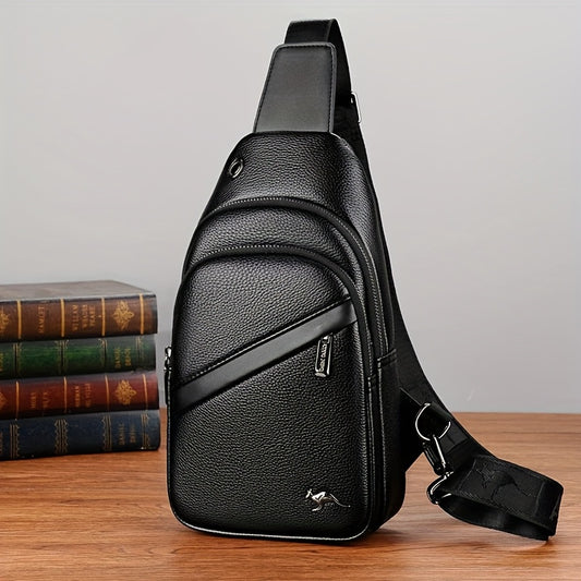 MOEPEQDAISHU Men's Synthetic Leather Crossbody Bag - Adjustable Strap, Multiple Compartments, Casual Style, Black, Perfect for Daily Commute, Casual Crossbody Bag | Modern Men's Bag | Textured Finish, Purse Crossbody