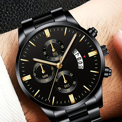 1pc Men's Stylish Black Stainless Steel Quartz Watch - Elegant Round Dial, Durable Analog Display, Perfect Gift for Valentine's Day, Birthday, Christmas, etc., Gift Watches | Elegant Wristwatches | Analog Watches