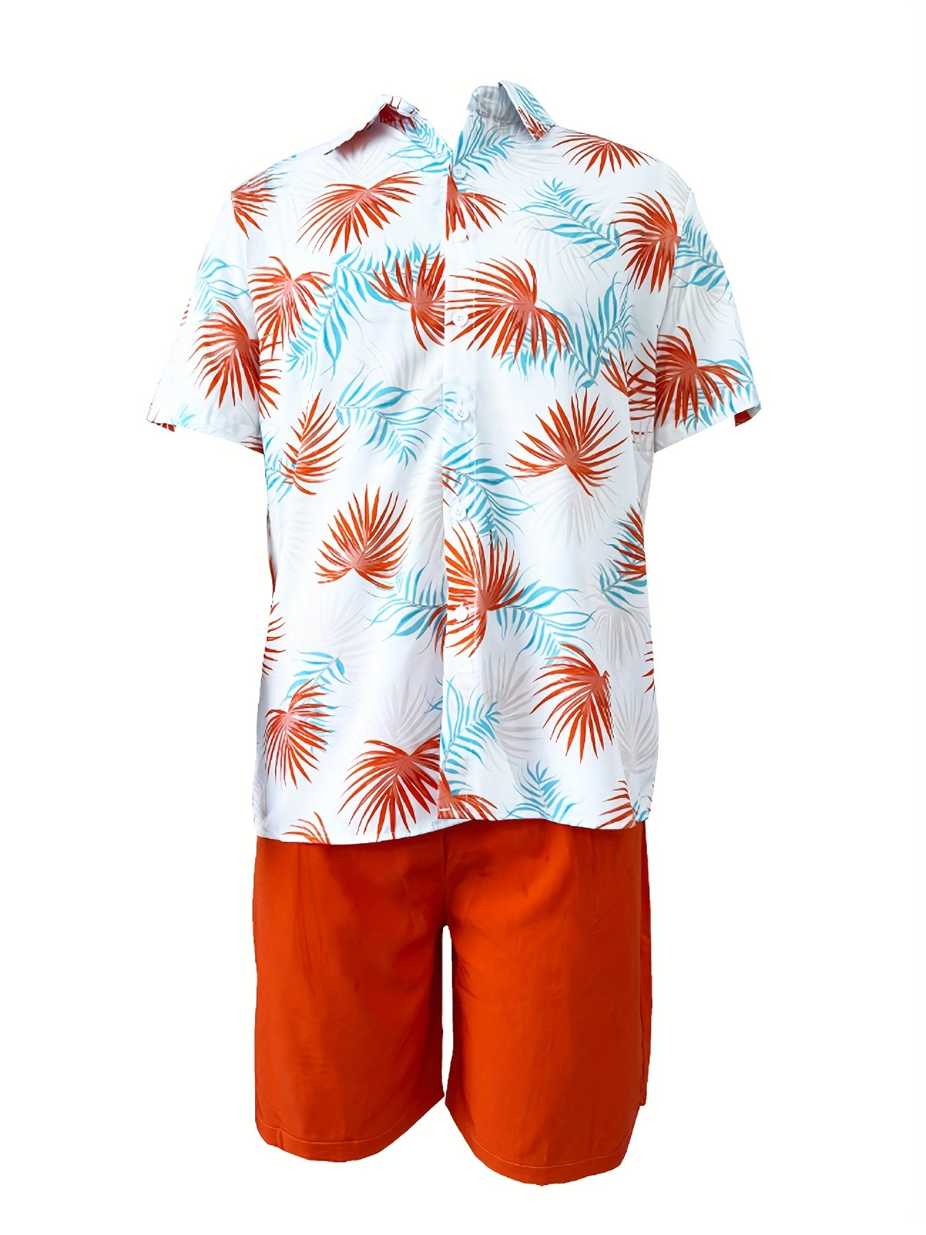 Men's Casual Suit Set with Short Sleeve Shirt and Printed Shorts