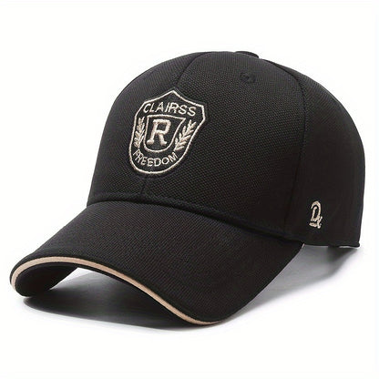 Unisex Baseball Cap with R Letter, Versatile Design, Wide-Brimmed Sun Hat with Badge for Large Head Sizes.