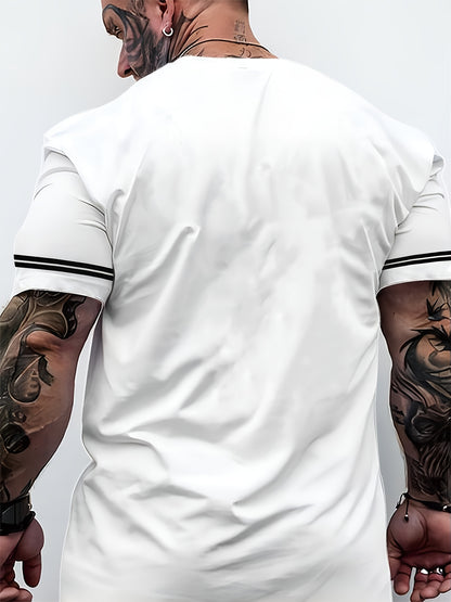 Men'S "Freedom" Graphic T-Shirt - Black Casual Crew Neck Tee with White Stripes, Breathable Polyester Blend, Regular Fit for Casual Attire, Everyday Tshirt | Bold Print Tee | Comfortable Fit, Knit