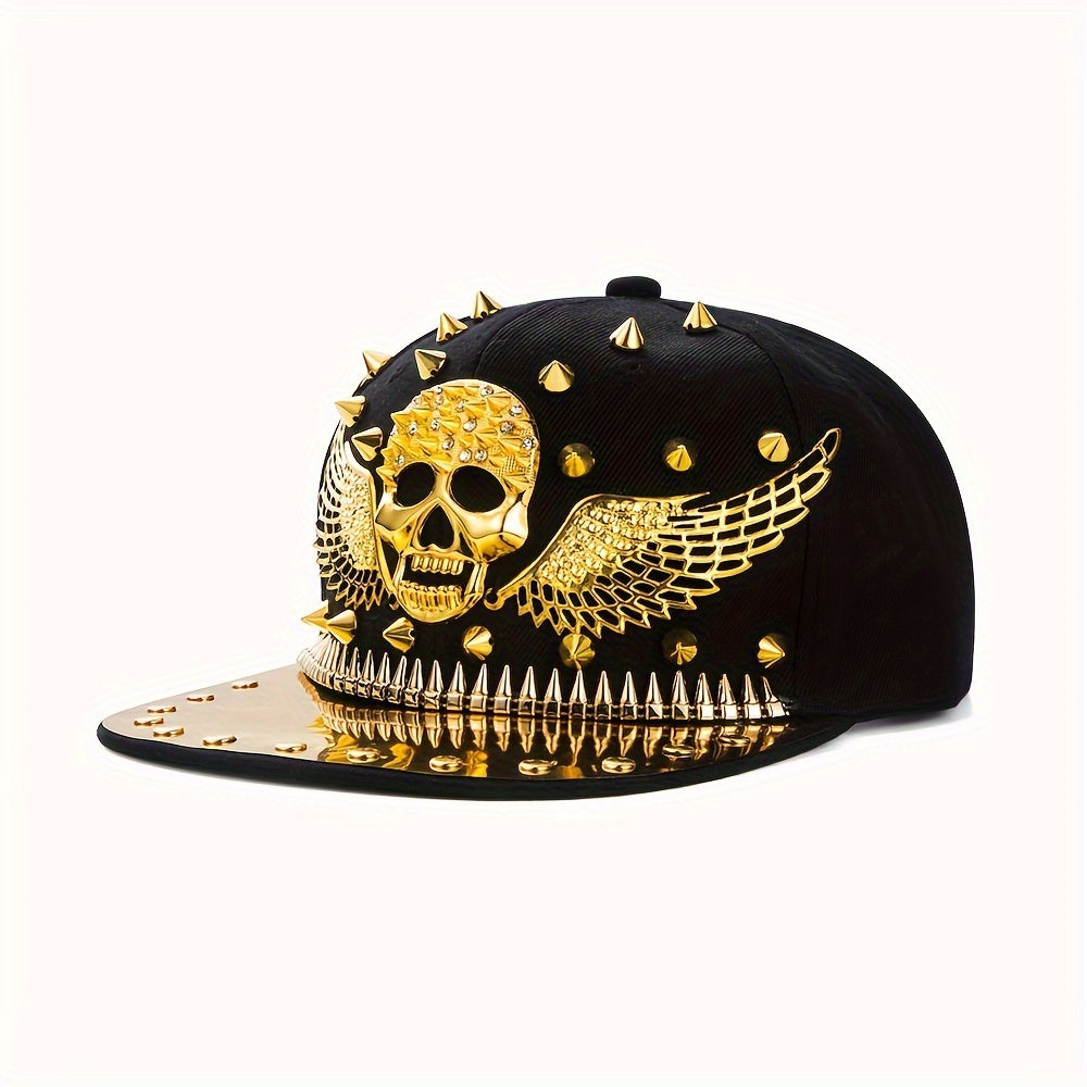1pc Men'S Fashion Hip-Hop Street Dance Punk Baseball Cap, Lightweight Polyester, Non-Stretch Fabric, Street Style with Skull and Wings Design