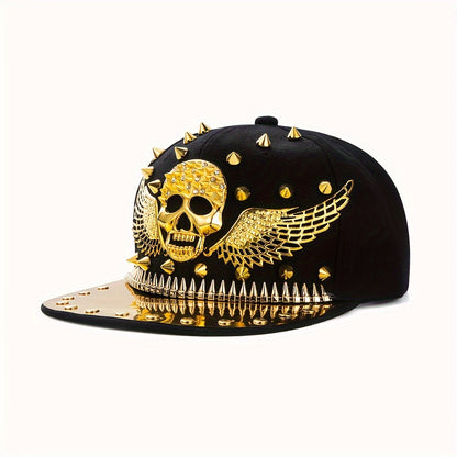 1pc Men'S Fashion Hip-Hop Street Dance Punk Baseball Cap, Lightweight Polyester, Non-Stretch Fabric, Street Style with Skull and Wings Design
