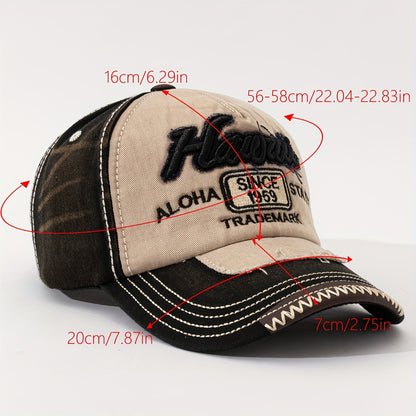HAWAII Vintage Distressed Baseball Cap - Adjustable Lightweight Unisex Hat with 3D Embroidered Aloha Text, Dual-Tone Beige & Brown, Breathable Design for Men & Women, Daily Use & Vacation, Hawaiian Accessories, Casual Headwea