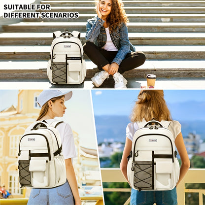 Large Capacity Backpack Set 3pcs, Polyester Lined, Spliced, Adjustable Shoulder Straps, Zipper Closure, Lightweight, Casual Style, for Going Out