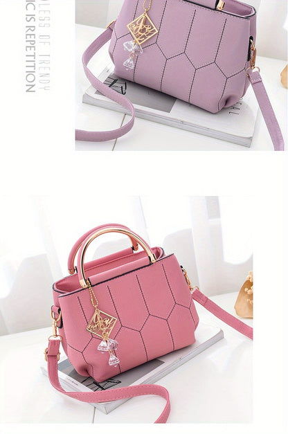 2025 New Women's Geometric Hexagon Pattern Crossbody Bag with Adjustable Strap & Golden-Tone Hardware - Zipper Closure, Polyester Lining, Multiple Colors (Khaki/Dark Gray/White/Pink/Red/Black) - Versatile for Casual & Formal