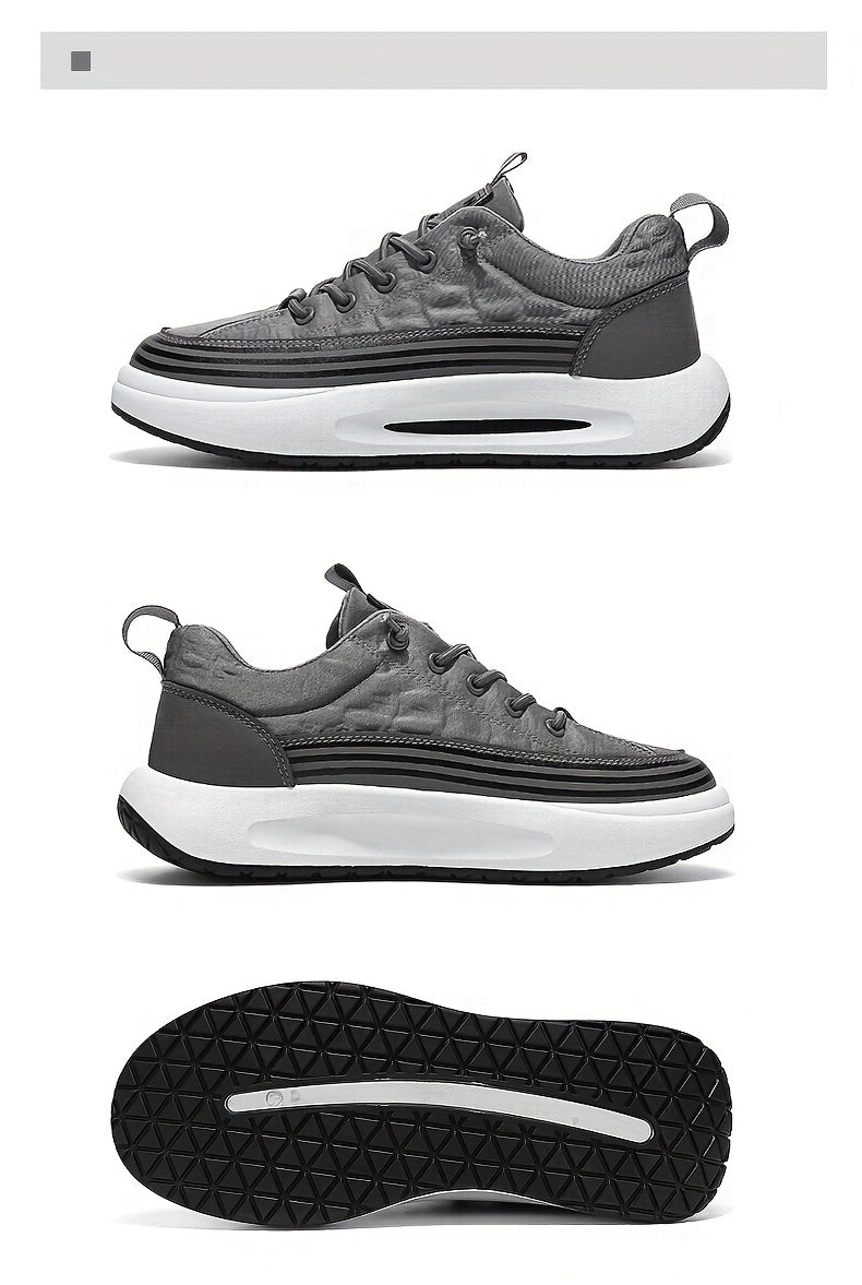 Men's Breathable Casual Sneakers - 2025 Spring New Design, Low-Top Elastic Lace-Up, Grey & White PU Upper with Cushioned EVA Insole & Durable PVC Sole for All-Season Outdoor Running, Gym, Daily Wear, Gym Shoes, Sleek Sporty D