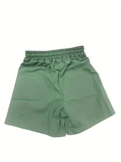 Women's Beige Cargo Shorts - Casual & Stylish, Solid Color with Drawstring Waist and Pockets, Polyester Blend, Machine Washable, All-Season Comfort