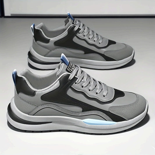Men'S Lightweight Breathable Sneakers - Black & Gray Low-Top Lace-Up Shoes with Non-Slip PVC Sole, Durable Casual Sneakers for Running, Walking & Casual Attire, Running Shoes