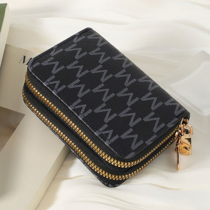 New Retro Printed Women's Minimalist Short Wallet With Double Zippers Around, Fashionable Coin Wallet, Credit Card Storage Bag, Simple And Casual Multi Card Holder