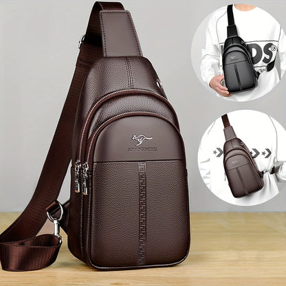 Men's Chest Bag Crossbody Shoulder Bag Small Fanny Pack Fashion Casual PU Leather Men's Satchel
