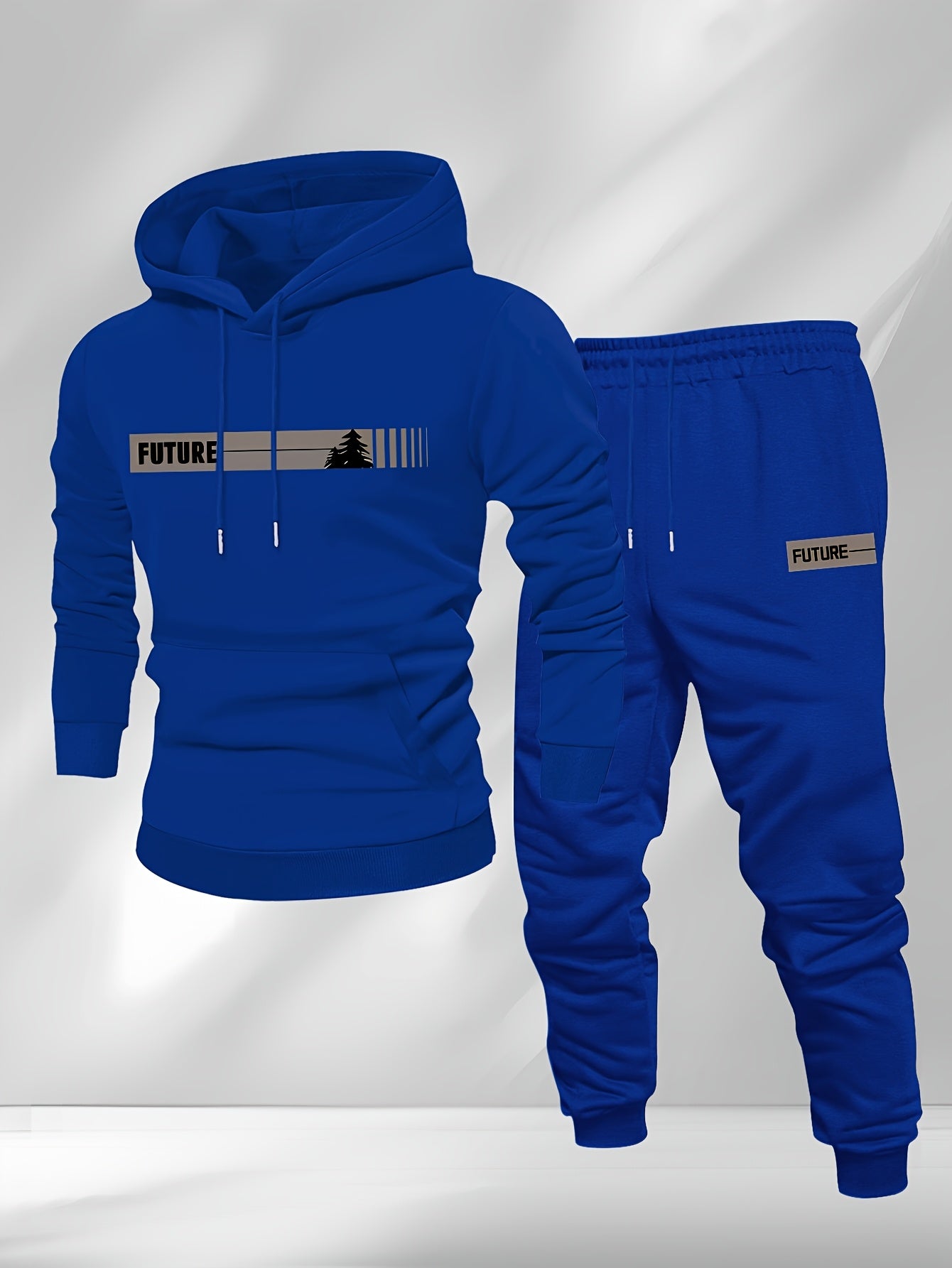 New Autumn and Winter Men's Fleece-Lined Hooded Sweatshirt Set with Print, Long-Sleeve Hoodie and Drawstring Pants for Couples