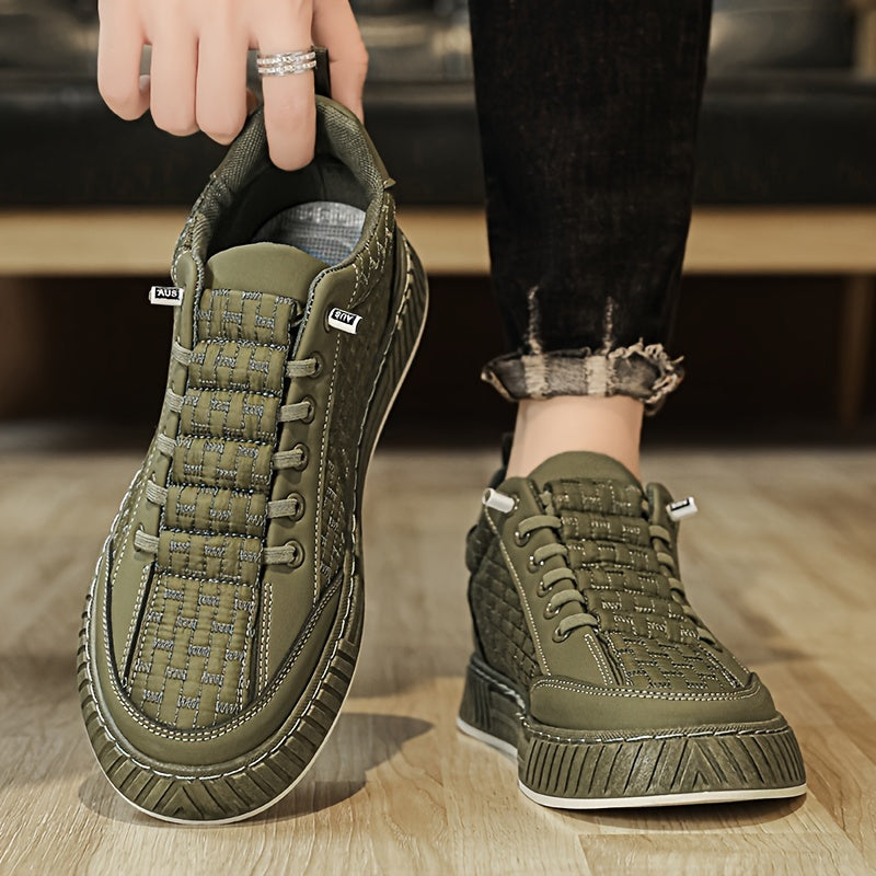 [Urban Appeal] Trendy Solid Color Low Top Sneakers, All-Season Lace-Up Casual Shoes with Faux Upper, Fabric Inner, Rubber Sole, and Comfortable Cloth Insole, Versatile Trainers | Modern Sneakers | Durable Rubber Sole
