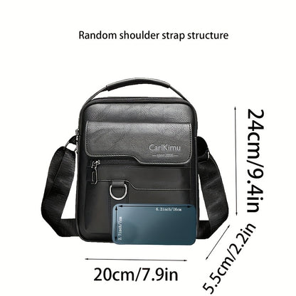 Unisex Retro Vertical Crossbody Bag - Adjustable Strap, Multiple Compartments & Front Pocket - Business Casual Shoulder Bag for Men & Women (Black)
