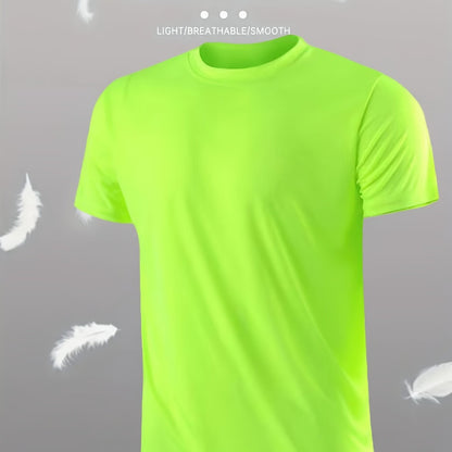 Men's Lightweight Sports T-Shirt - 100% Polyester, Moisture-Wicking, Breathable, Smooth Fabric, Round Neck, Short Sleeve, for Sports, Training, Casual, Party, Beach, Night Out - Unisex-Adult