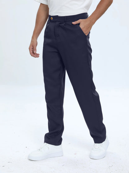 Men's Classic Dress Pants - Solid Color, Polyester & Spandex Blend, Machine Washable, No Stretch Fabric with Faux Pockets - Perfect for Business Casual