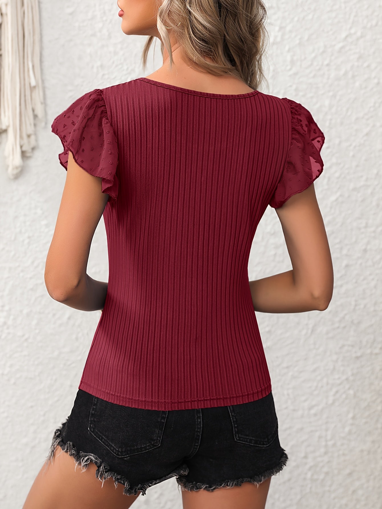 Women's Black Mesh Panel Puff Sleeve Round Neck T-Shirt - High Elasticity Breathable Top for Spring Summer Fall, Casual & Formal Wear, Seasonal Wardrobe Staple, Elegant Blouse, Stretchy Material, Stylish Blouse, Office Attire