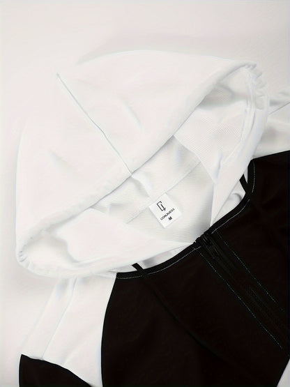 Men's Autumn Color-Blocked Zip-Up Hoodie with Side Pockets And Solid Color Drawstring Long Pants Set.