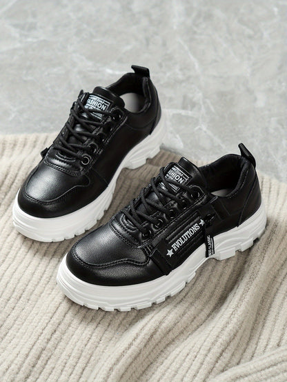 Women'S Breathable Knit Sneakers - Lightweight Thick Sole Casual Walking Shoes in White & Black, Synthetic Cover Upper with Rubber Outsole, Lace-Up Low-Top Design for Indoor/Outdoor, Travel, Beach & Shopping - Cute Gift for M