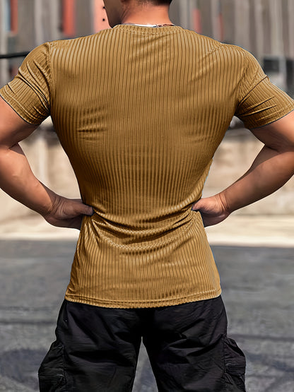 Men's Stretch Fit Short Sleeve T-Shirt - Breathable, Comfortable Polyester Blend, Solid Blue, Crew Neck, Casual & Sporty Style for Spring/Summer