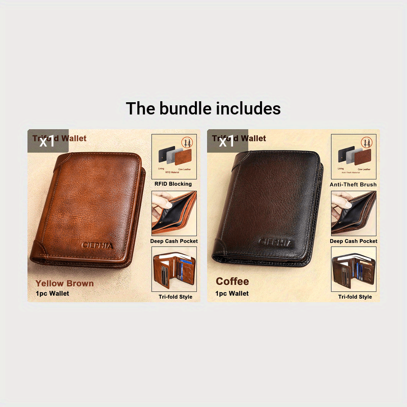 1pc CIEPHIA Vintage Genuine Leather RFID Blocking Wallet for Men - Slim, Multi-Functional ID & Credit Card Holder, Deep Brown with Embossed Logo, Ideal Gift for Valentine's Day