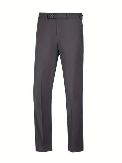 SAILIINY Men'S Solid Color Polyester Viscose Blend Dress Pants, Regular Fit All-Season Party Suit Trousers with Pockets, 80% Polyester 20% Viscose, 240g/m² Woven Fabric, 100% Polyester Lining, for Mature Occasions