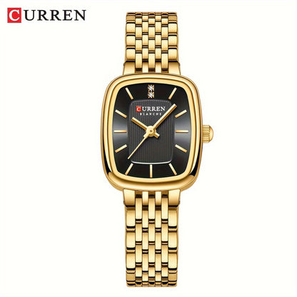 CURREN Women's Watch Original Brand Stainless Steel Strap New Square Subdial Fashionable Casual Business Quartz Analog