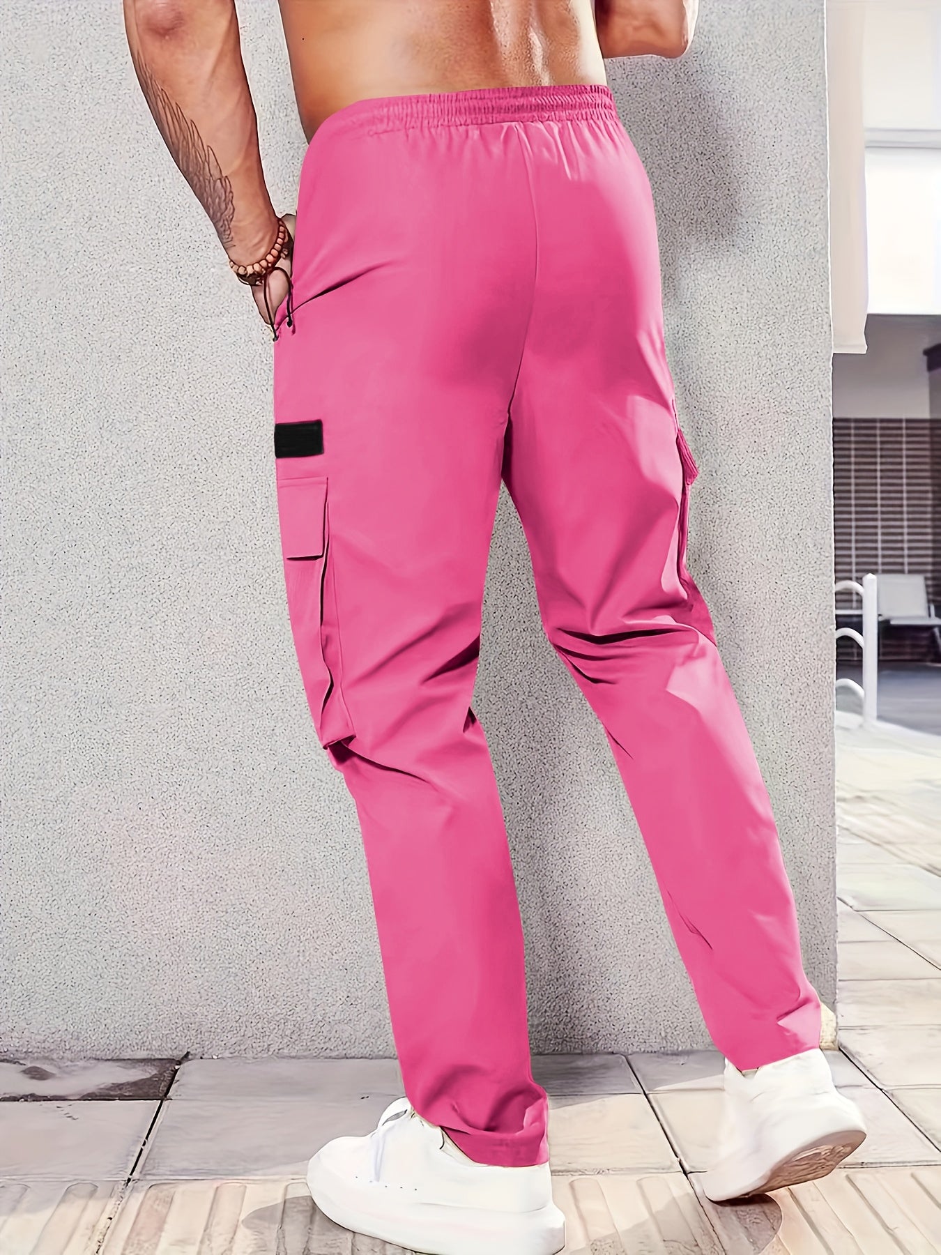 1pc Men'S Fashion Casual Cargo Pants, Solid Color Polyester Non-Stretch Fabric, All-Season Regular Fit with Multiple Pockets, Woven Straight-Leg Trousers for Sports and Leisure